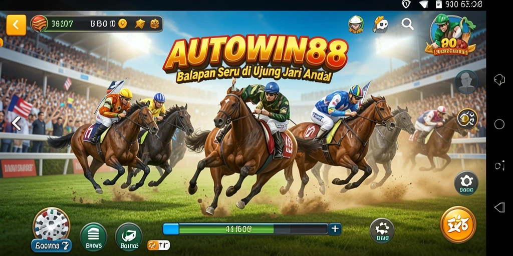 Screenshot gameplay AUTOWIN88 yang menampilkan balapan seru dan mobil yang cepat.