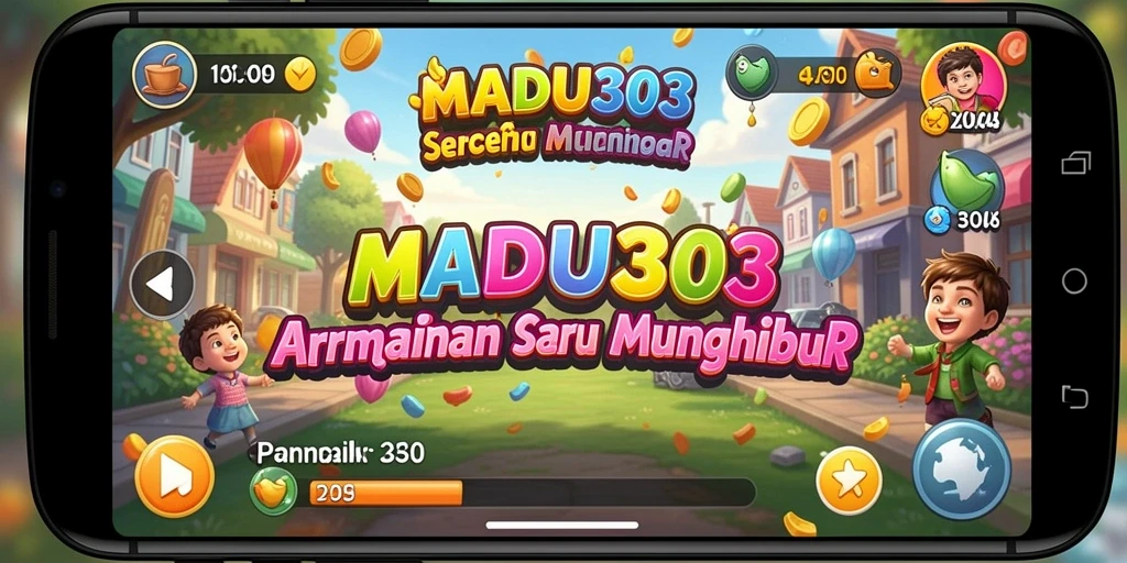 Screenshot utama MADU303 menunjukkan gameplay Arcade yang seru.