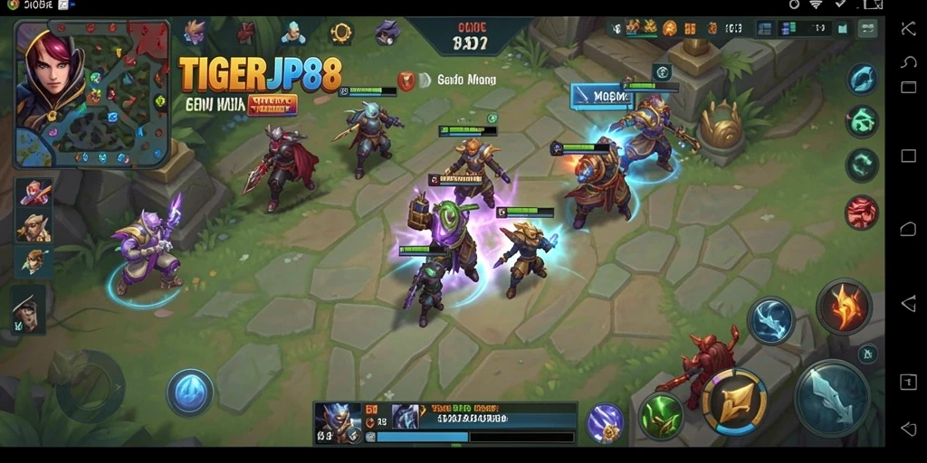 Screenshot gameplay yang menunjukkan pertempuran tim yang intens di TIGERJP88.